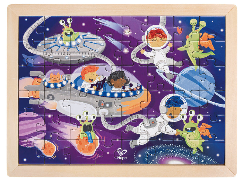 Hape Double Sided Colour Puzzle 48c Space Friends