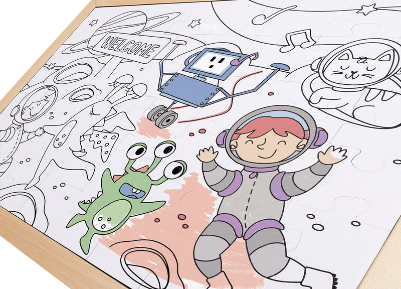 Hape Double Sided Colour Puzzle 48c Space Friends