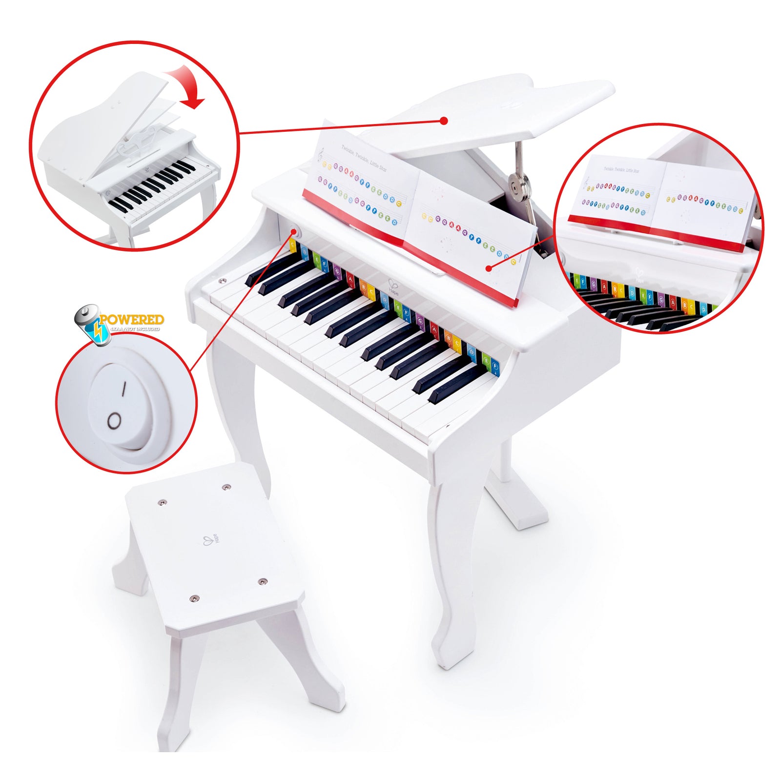 Hape（ハペ） ミニグランドピアノ 白 ホワイト トイピアノ スツール付き Amazon.com: Hape Deluxe White Grand Piano | Thirty Key Piano